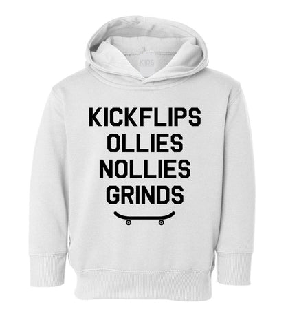 Kickflips Ollies Grinds Skateboarding Toddler Boys Pullover Hoodie White