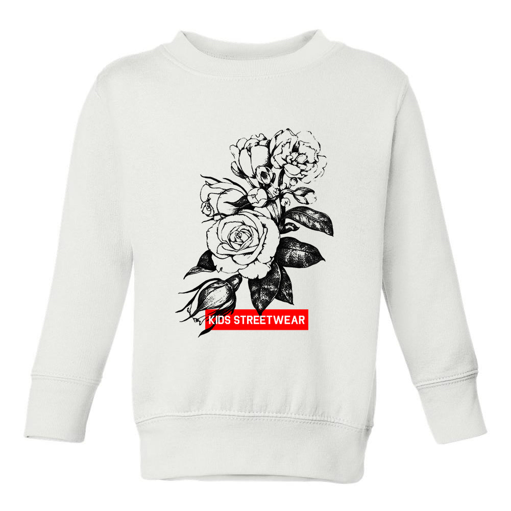Kids Streetwear Roses Toddler Boys Crewneck Sweatshirt White
