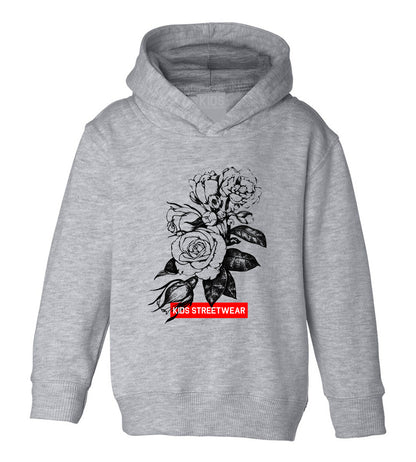 Kids Streetwear Roses Toddler Boys Pullover Hoodie Grey