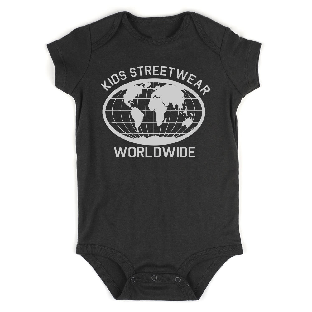 Kids Streetwear Worldwide Globe Infant Baby Boys Bodysuit Black