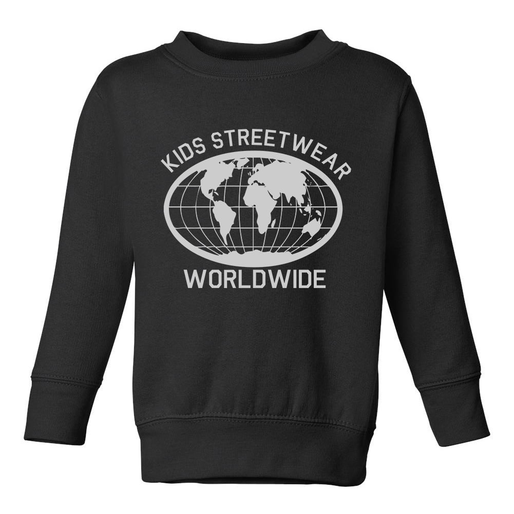 Kids Streetwear Worldwide Globe Toddler Boys Crewneck Sweatshirt Black