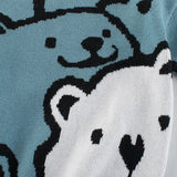 Light Blue Bear Pattern Toddler Boys Knitted Sweater Detail