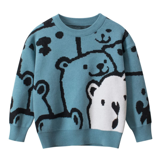 Light Blue Bear Pattern Toddler Boys Knitted Sweater