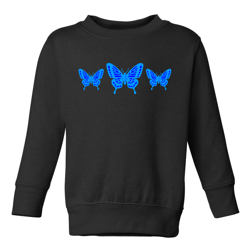 Light Blue Butterfly Toddler Boys Crewneck Sweatshirt Black