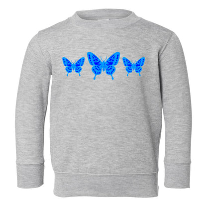 Light Blue Butterfly Toddler Boys Crewneck Sweatshirt Grey