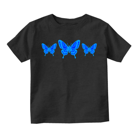 Light Blue Butterfly Toddler Boys Short Sleeve T-Shirt Black