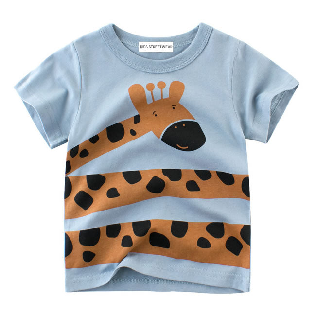 Light Blue Giraffe Graphic RM Toddler Boys Short Sleeve T-Shirt
