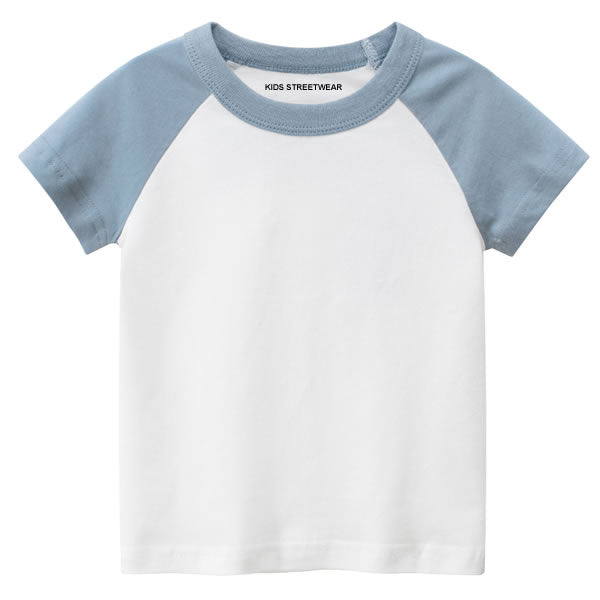 Light Blue Toddler Boys Blank Short Sleeve Baseball Raglan T-Shirt White