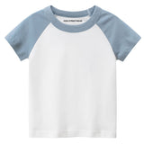 Light Blue Toddler Boys Blank Short Sleeve Baseball Raglan T-Shirt White