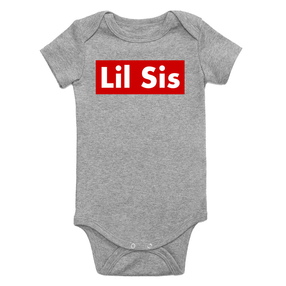 Lil Sis Red Box Infant Baby Girls Bodysuit Grey