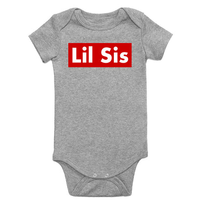 Lil Sis Red Box Infant Baby Girls Bodysuit Grey