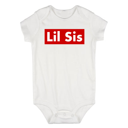 Lil Sis Red Box Infant Baby Girls Bodysuit White