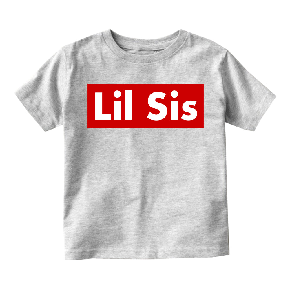 Lil Sis Red Box Infant Baby Girls Short Sleeve T-Shirt Grey