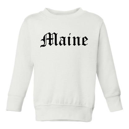 Maine State Old English Toddler Boys Crewneck Sweatshirt White