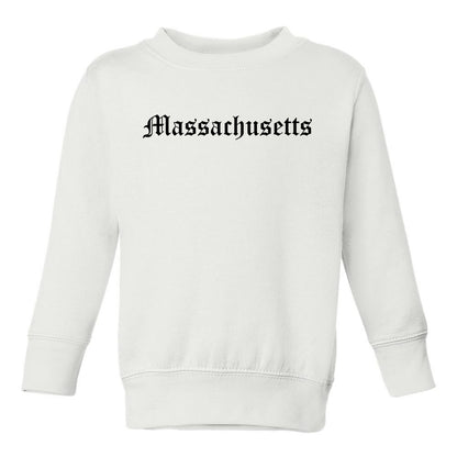 Massachusetts State Old English Toddler Boys Crewneck Sweatshirt White