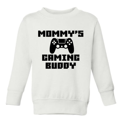 Mommys Gaming Buddy Controller Toddler Boys Crewneck Sweatshirt White