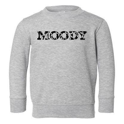 Moody Cow Print Toddler Boys Crewneck Sweatshirt Grey