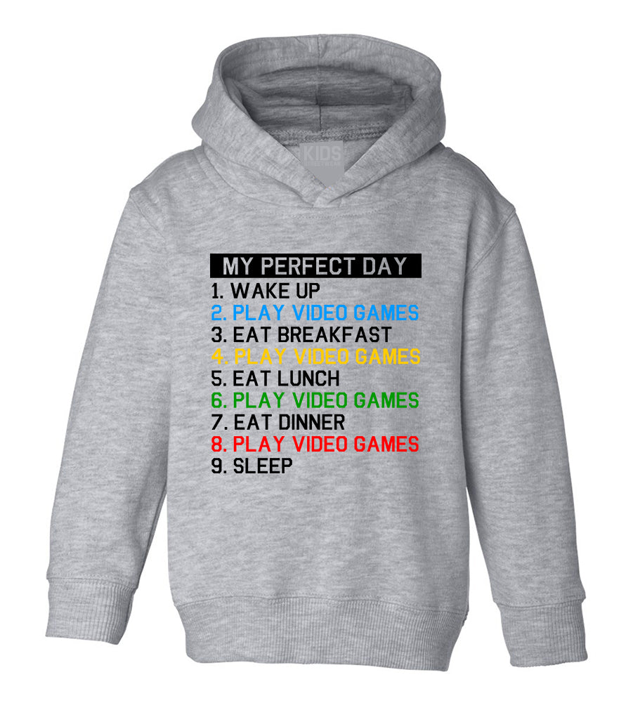 My Perfect Day Play Video Games Gamer Toddler Boys Pullover Hoodie Grey