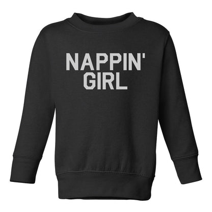 Nappin Girl Sleep Toddler Girls Crewneck Sweatshirt Black