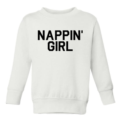 Nappin Girl Sleep Toddler Girls Crewneck Sweatshirt White