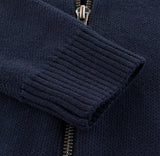 Navy Blue Striped Toddler Boys Bomber Zip Up Cardigan Sweater Detail