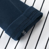 Navy Blue And White Pinstripe RM Toddler Boys Baseball Long Sleeve Shirt Detail