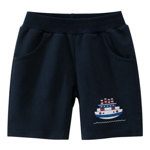Navy Blue Ship Boat Toddler Boys Sweat Shorts