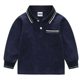 Navy Blue Pocket Toddler Boys Long Sleeve Polo Shirt