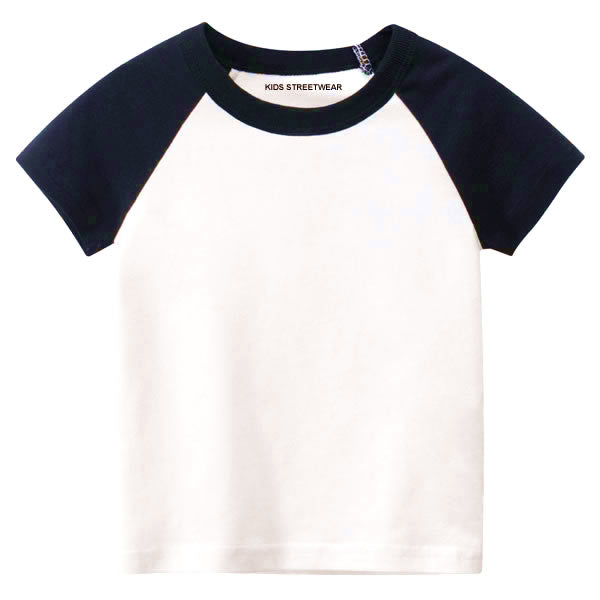 Navy Blue Toddler Boys Blank Short Sleeve Baseball Raglan T-Shirt White