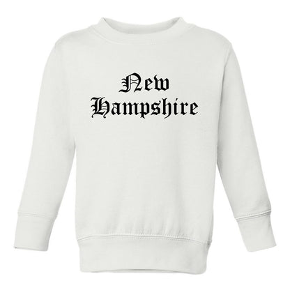 New Hampshire State Old English Toddler Boys Crewneck Sweatshirt White