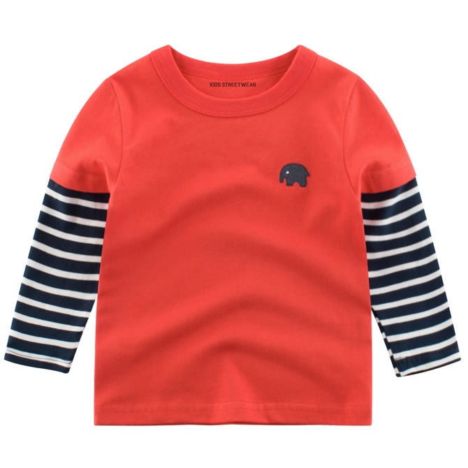 Pale Red Elephant Embroidered RM Toddler Boys Long Sleeve Shirt