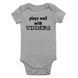 Plays Well With Udders Cow Print Infant Baby Boys Bodysuit Grey