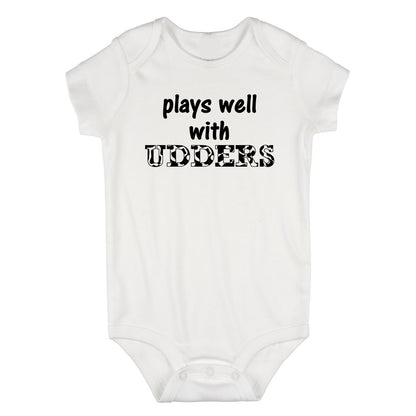 Plays Well With Udders Cow Print Infant Baby Boys Bodysuit White