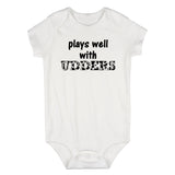 Plays Well With Udders Cow Print Infant Baby Boys Bodysuit White