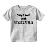 Plays Well With Udders Cow Print Toddler Boys Short Sleeve T-Shirt Grey