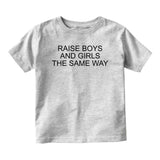 Raise Boys And Girls The Same Way Feminist Baby Infant Short Sleeve T-Shirt Grey