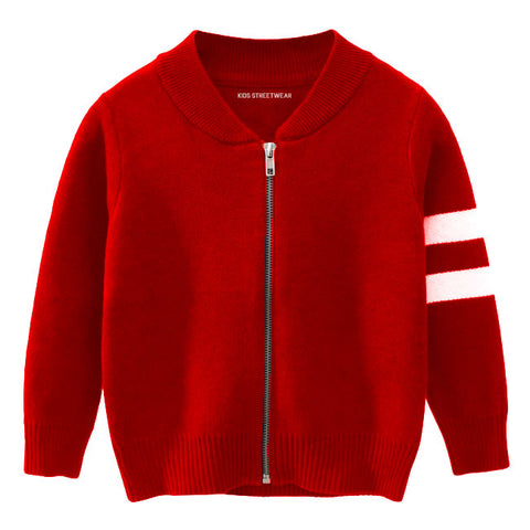 Red Striped Toddler Boys Bomber Zip Up Cardigan Sweater