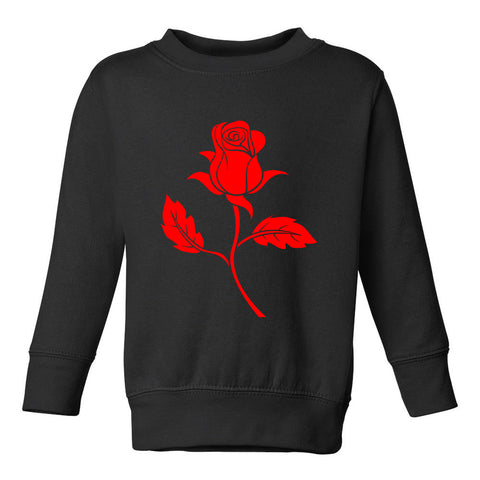 Red Rose Flower Toddler Boys Crewneck Sweatshirt Black