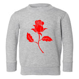Red Rose Flower Toddler Boys Crewneck Sweatshirt Grey