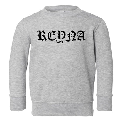 Reyna Queen Spanish Goth Toddler Girls Crewneck Sweatshirt Grey