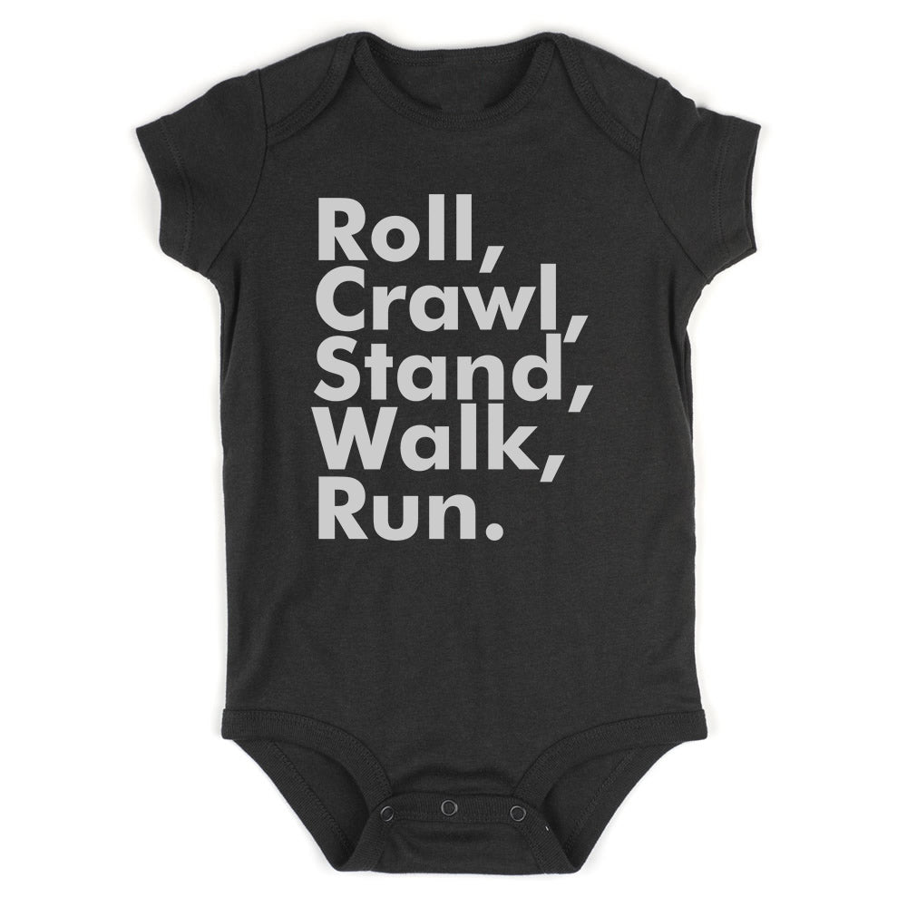 Roll Crawl Stand Walk Run Baby Bodysuit One Piece Black