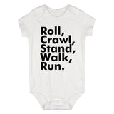 Roll Crawl Stand Walk Run Baby Bodysuit One Piece White
