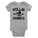 Rollin With My Homies Stroller Baby Bodysuit One Piece Grey
