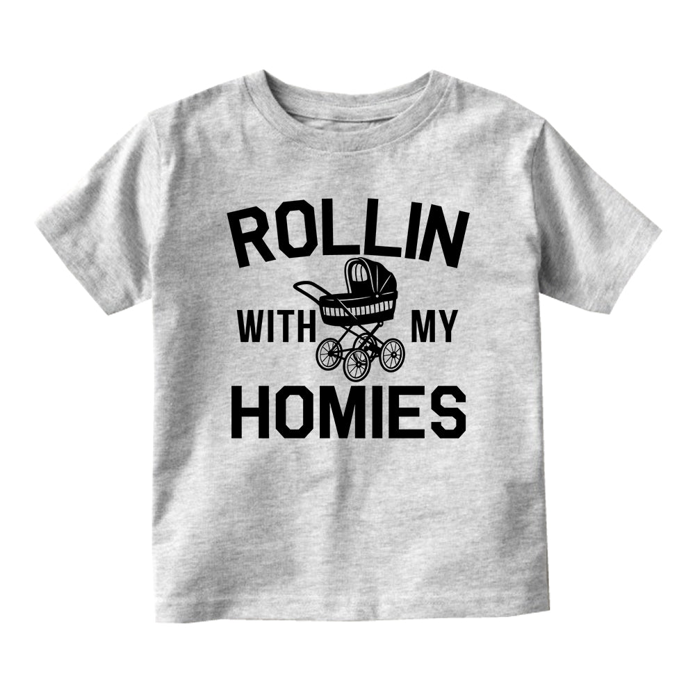 Rollin With My Homies Stroller Baby Toddler Short Sleeve T-Shirt Grey