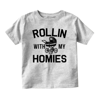 Rollin With My Homies Stroller Baby Toddler Short Sleeve T-Shirt Grey