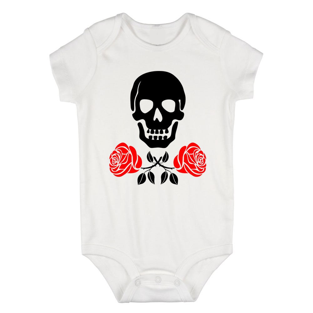 Skull And Roses Infant Baby Boys Bodysuit White