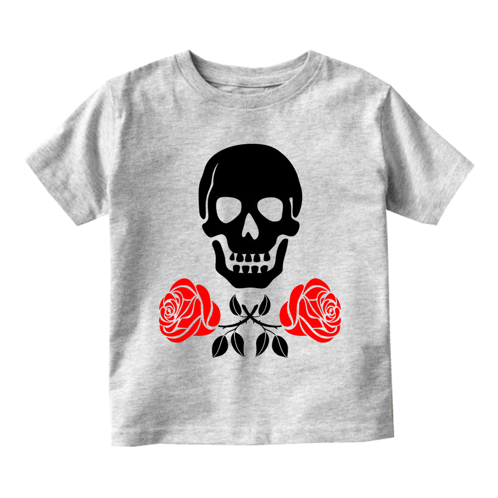 Skull And Roses Infant Baby Boys Short Sleeve T-Shirt Grey