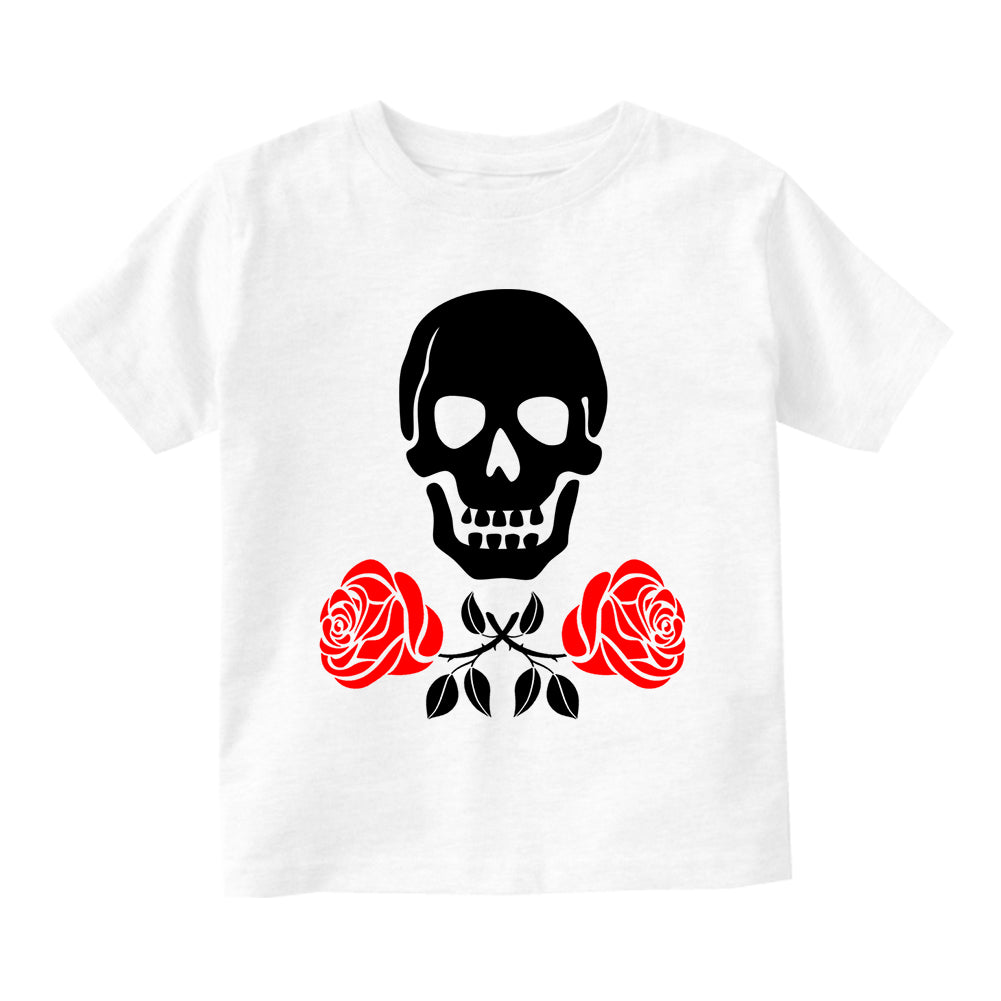 Skull And Roses Toddler Boys Short Sleeve T-Shirt White