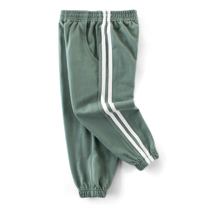 Soft Green Classic Double Striped Toddler Boys Casual Pants