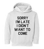 Sorry Im Late I Didnt Want To Come Toddler Boys Pullover Hoodie White